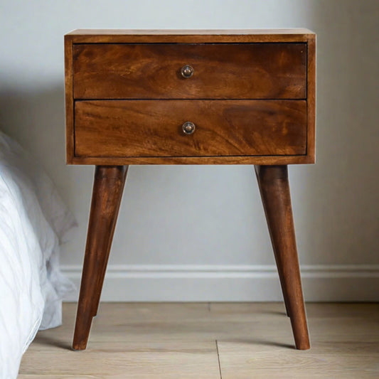 Chestnut Modern Solid Wood Bedside with 2 Drawers