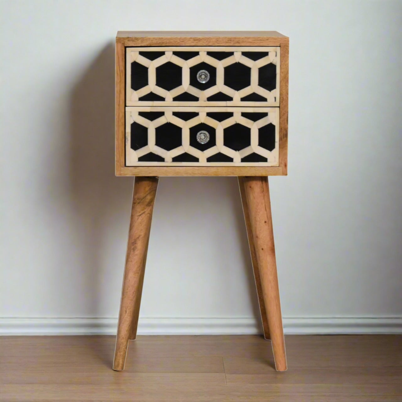 Bedside table with bone inlay drawers