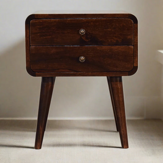 Dark Walnut Curved Bedside with 2 Drawers