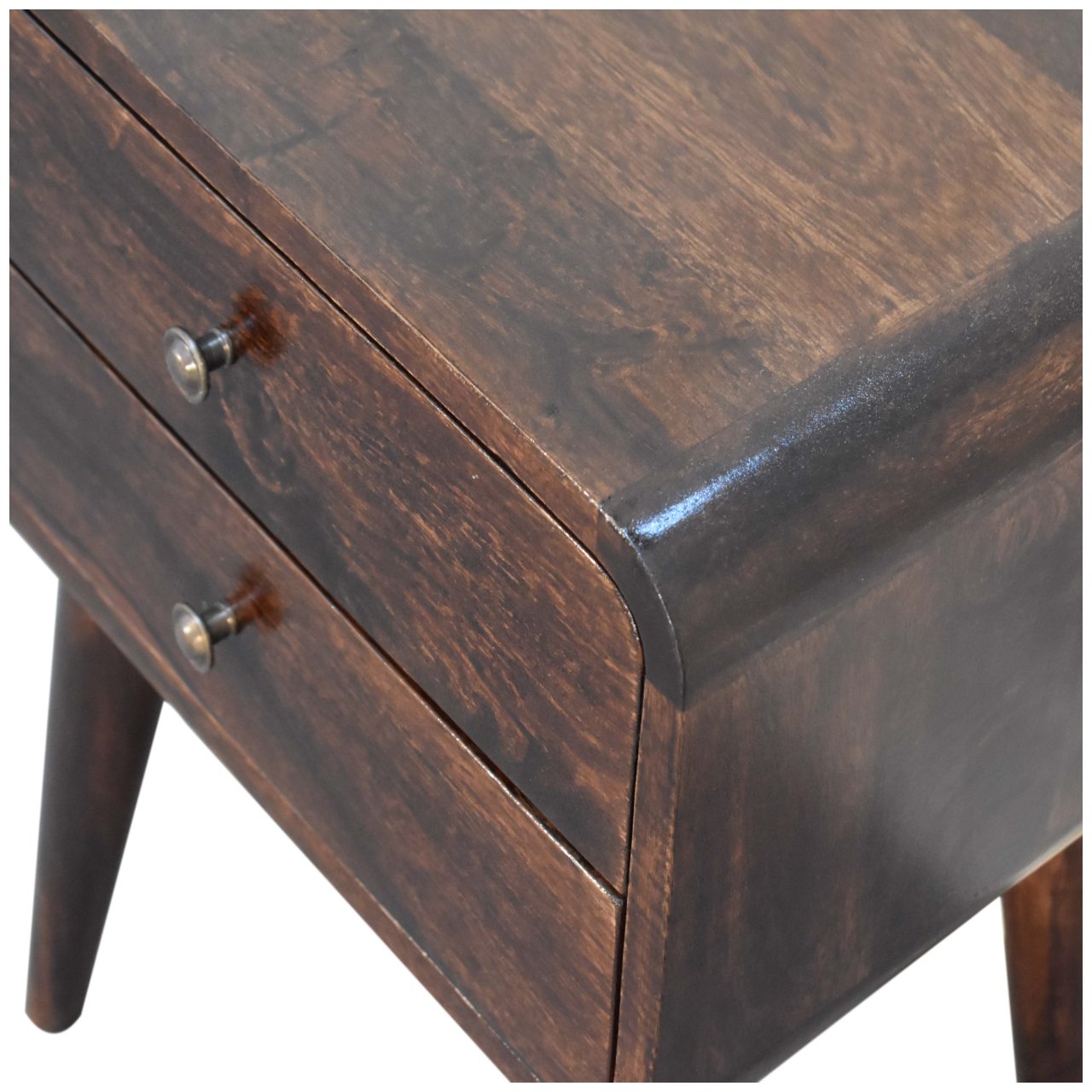 Dark Walnut Curved Bedside with 2 Drawers