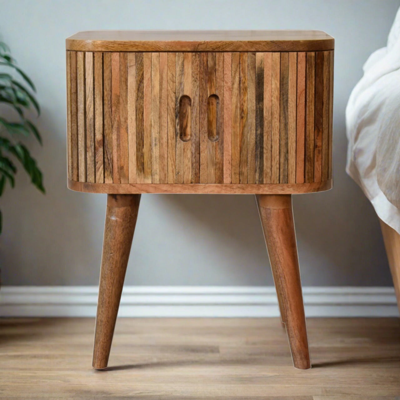 Mokka Bedside Table - Solid Mango Wood with Nordic-Style Legs | Elegant UK Bedroom Furniture