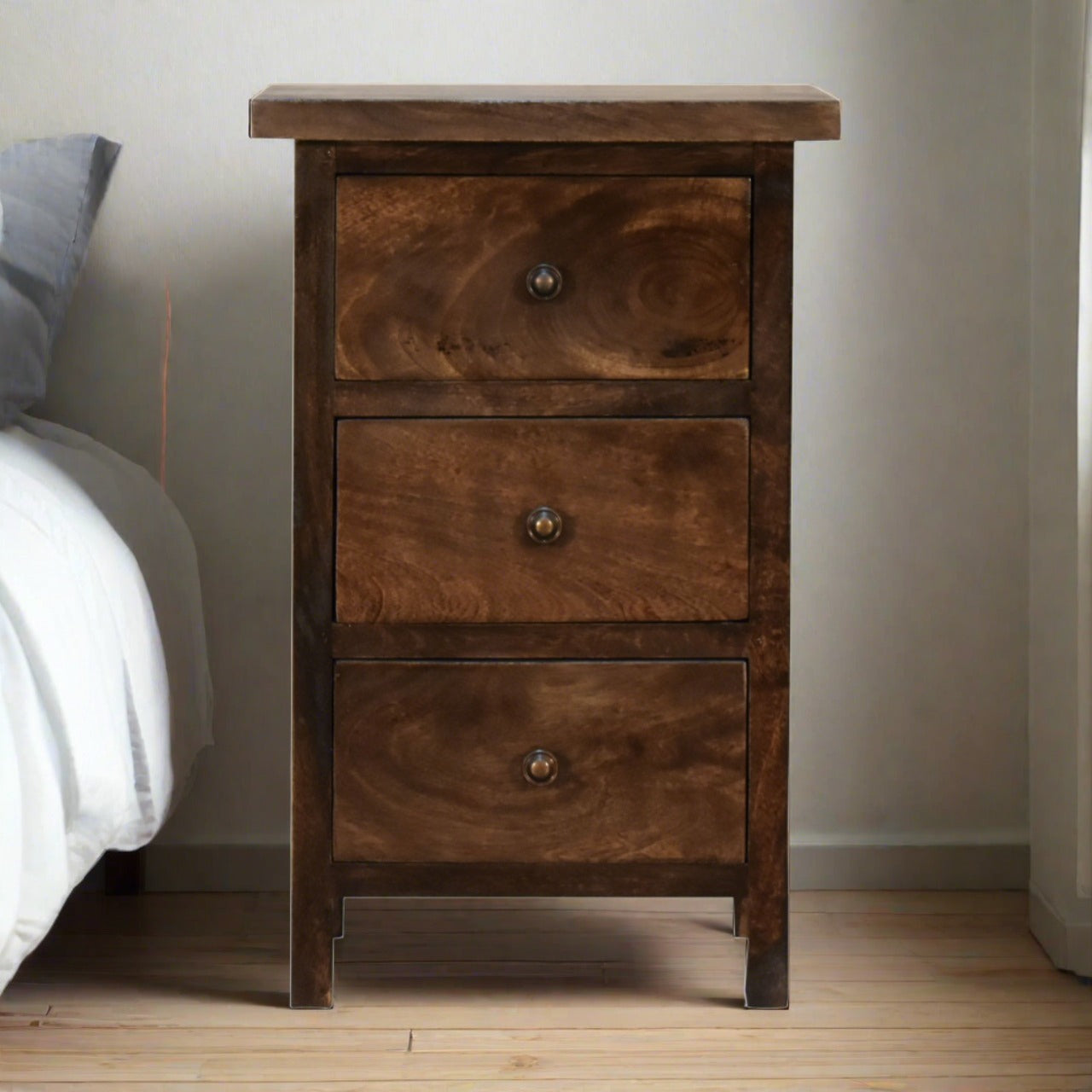 Mini Classic Grey Country Bedside with 3 Drawers