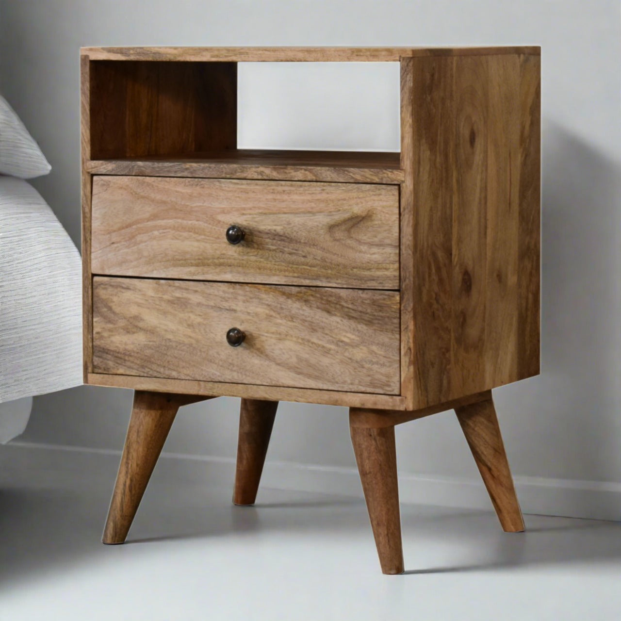 Classic Oak finish Bedside with 2 Drawers