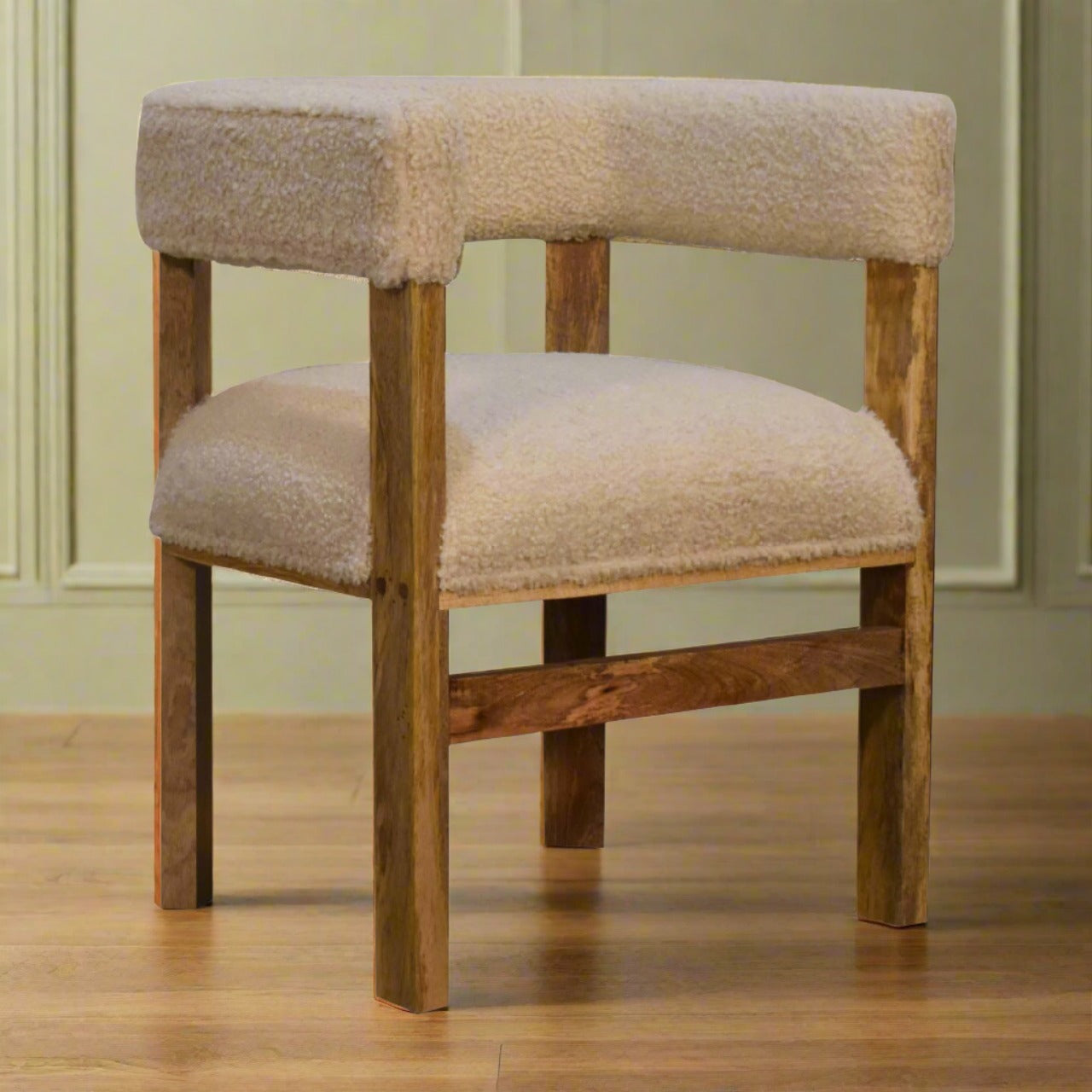 Cream Boucle Solid Wood Chair