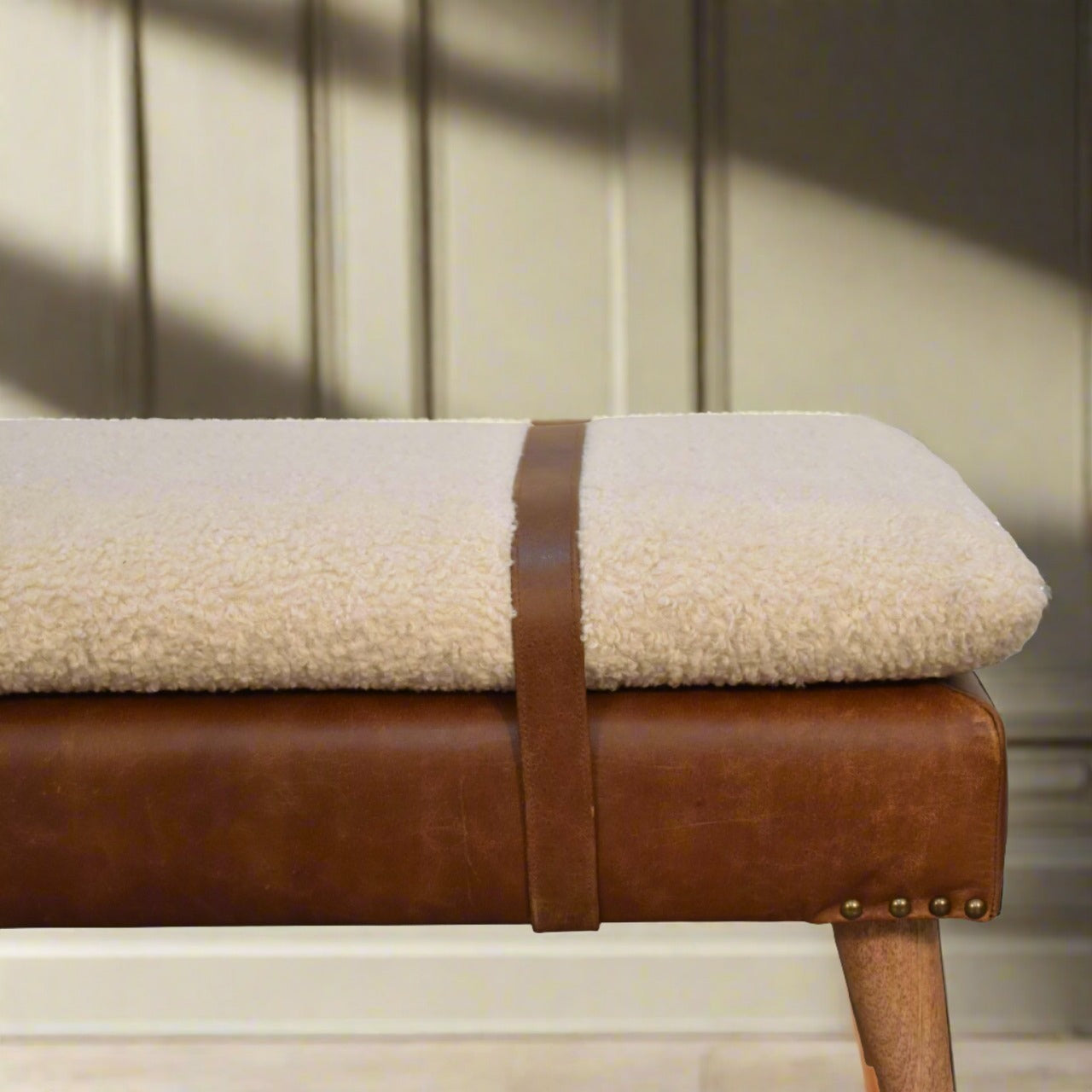 Bouclé Buffalo Hide Leather Bench