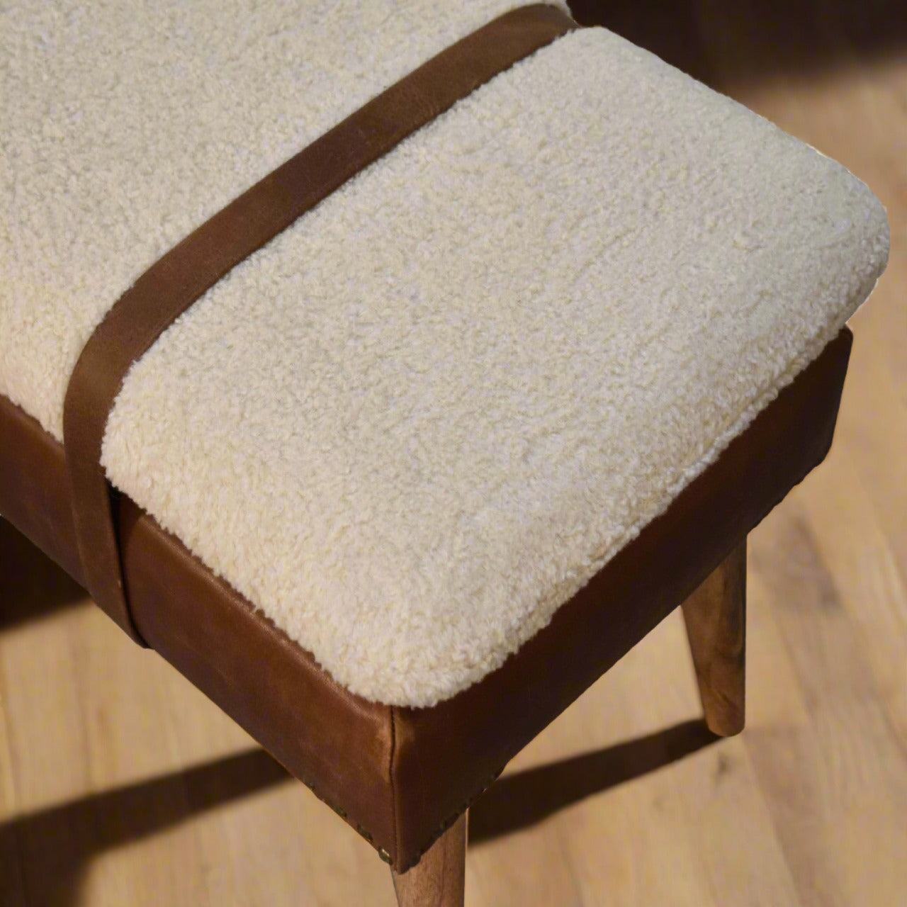 Bouclé Buffalo Hide Leather Bench