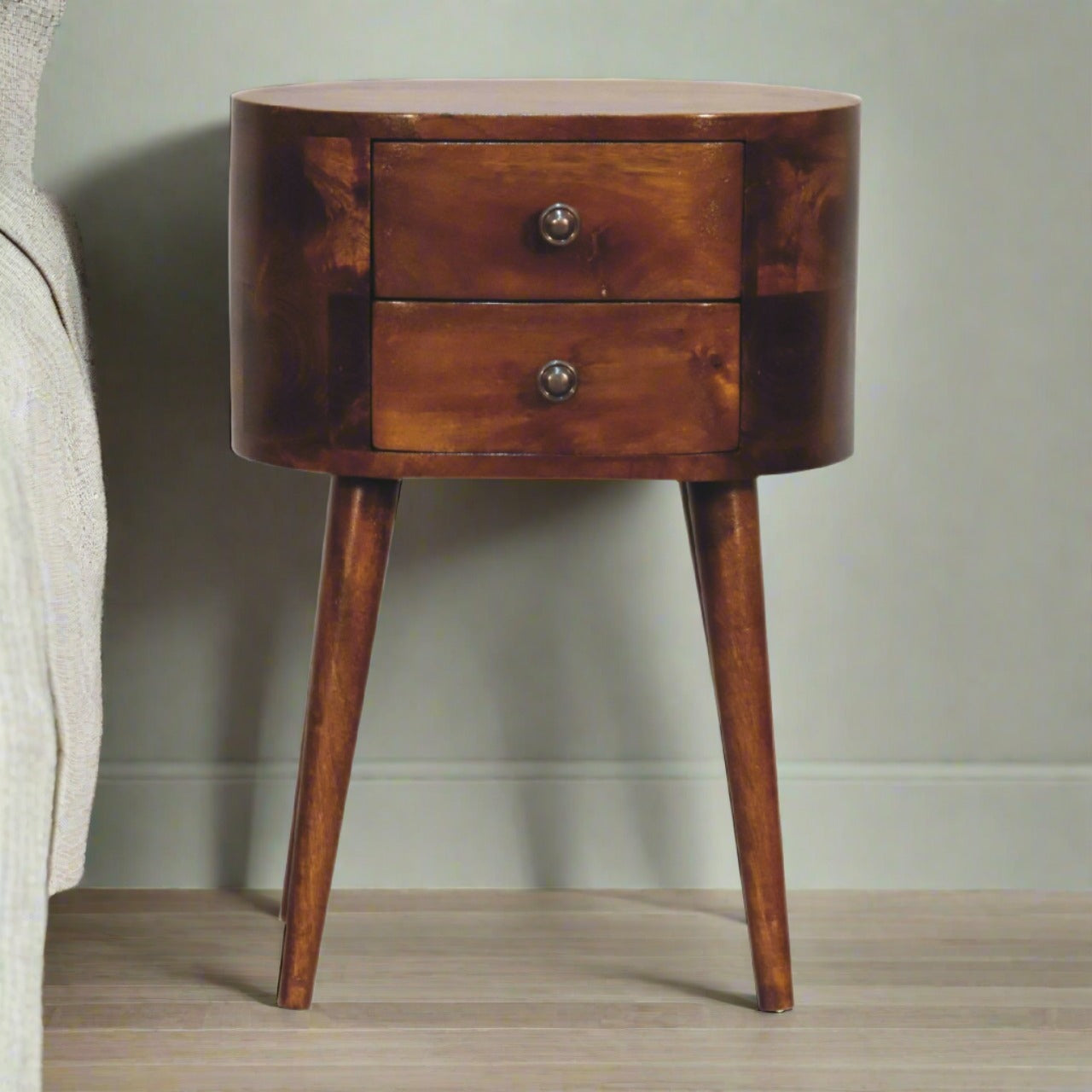 Mini Chestnut Rounded Bedside with 2 Drawers