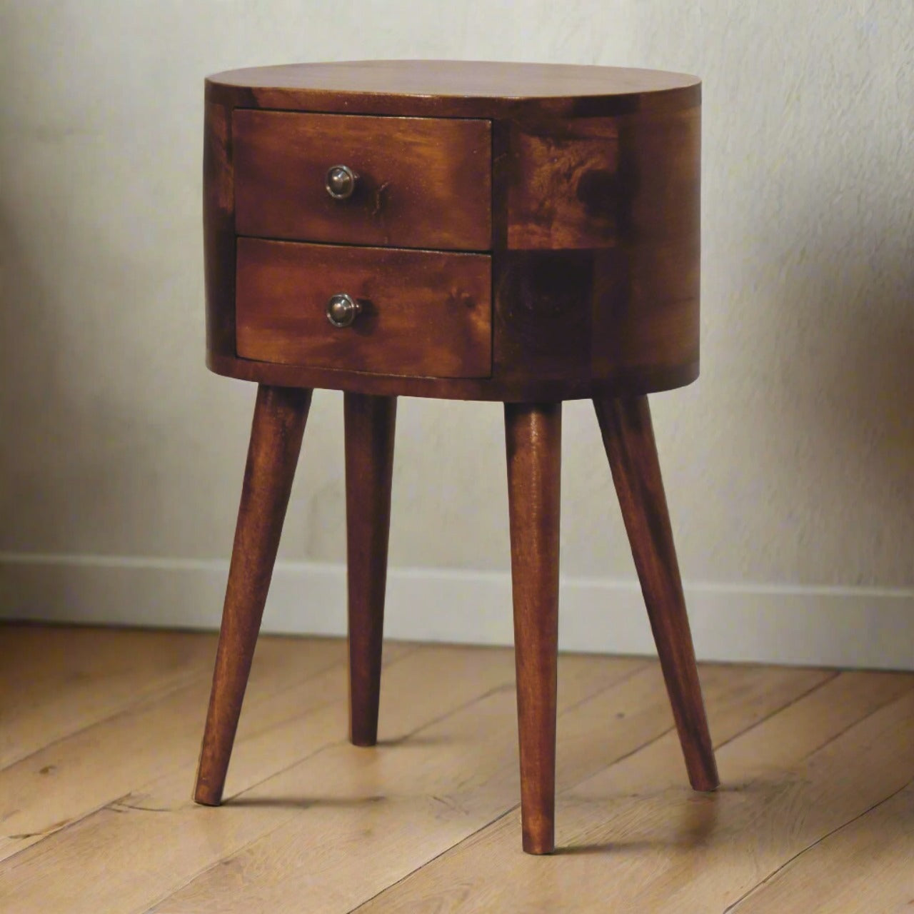 Mini Chestnut Rounded Bedside with 2 Drawers