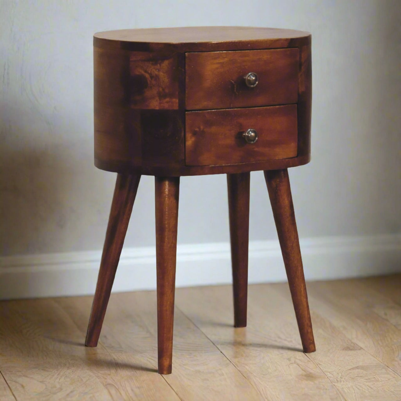 Mini Chestnut Rounded Bedside with 2 Drawers