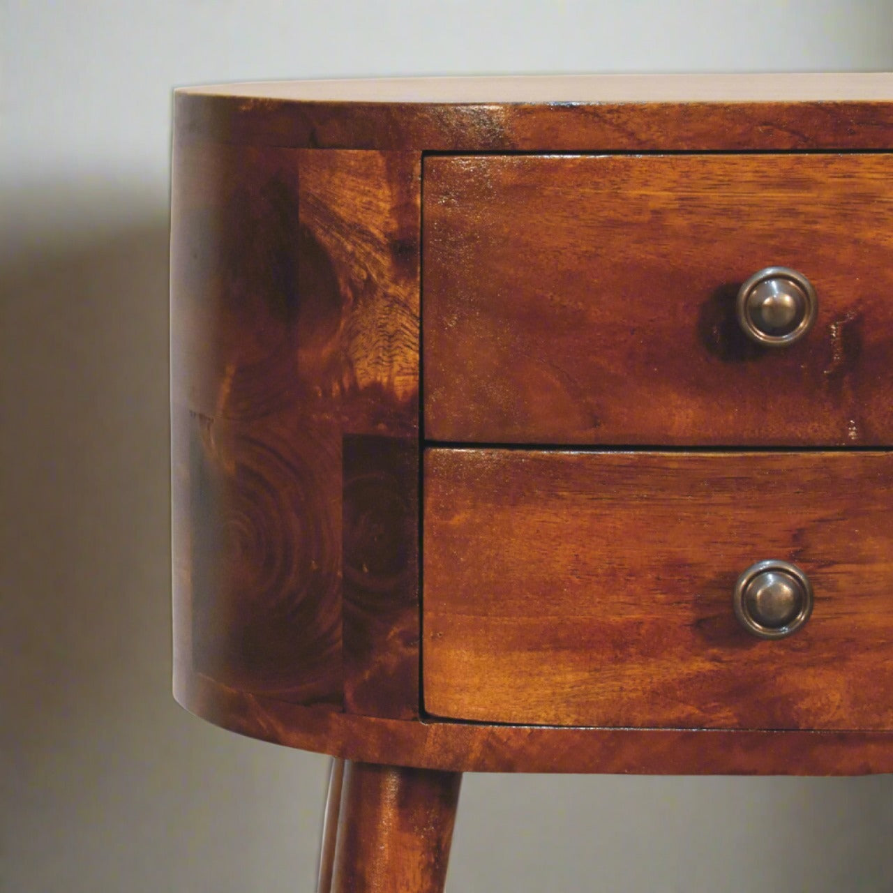 Mini Chestnut Rounded Bedside with 2 Drawers