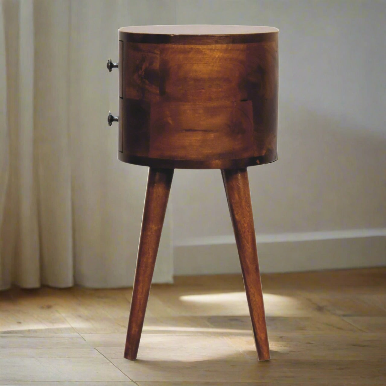 Mini Chestnut Rounded Bedside with 2 Drawers