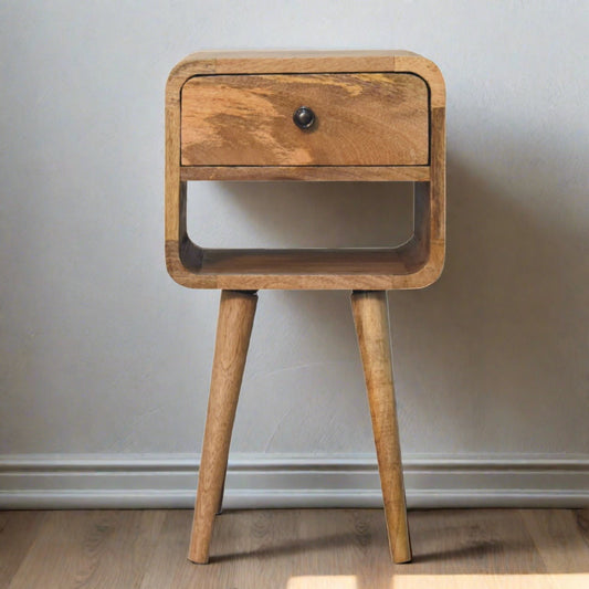 Compact mango wood bedside table