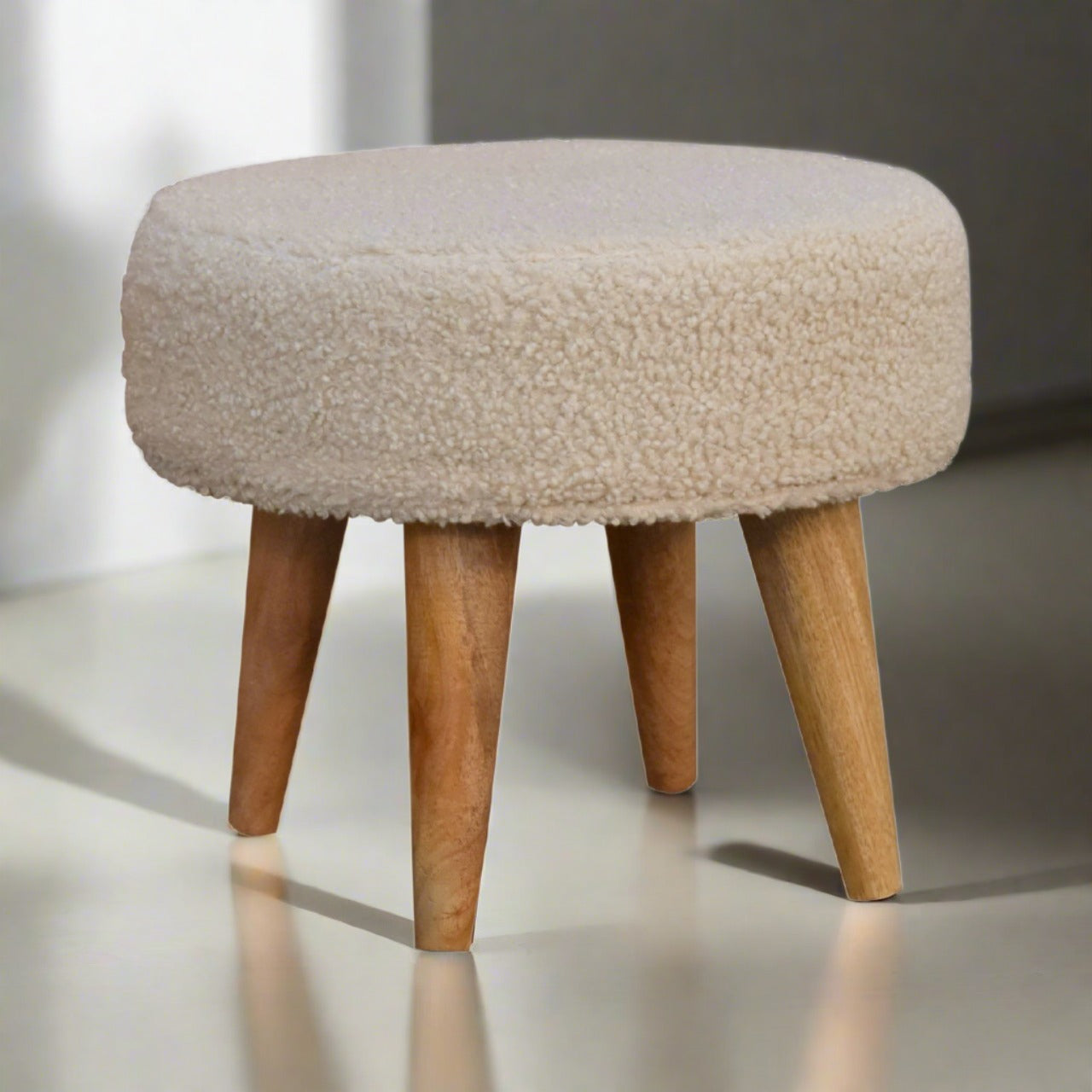 Cream Boucle Petite Footstool