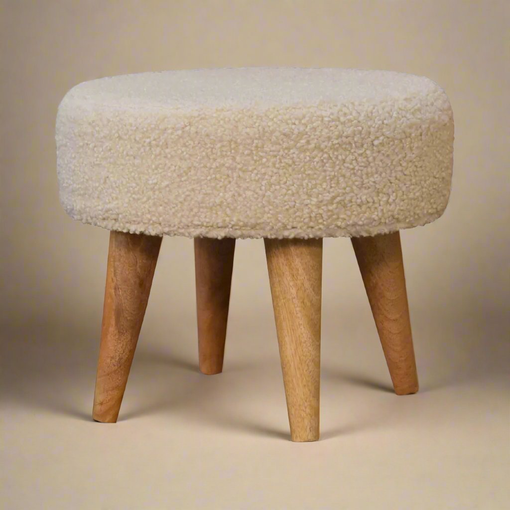 Cream Boucle Petite Footstool