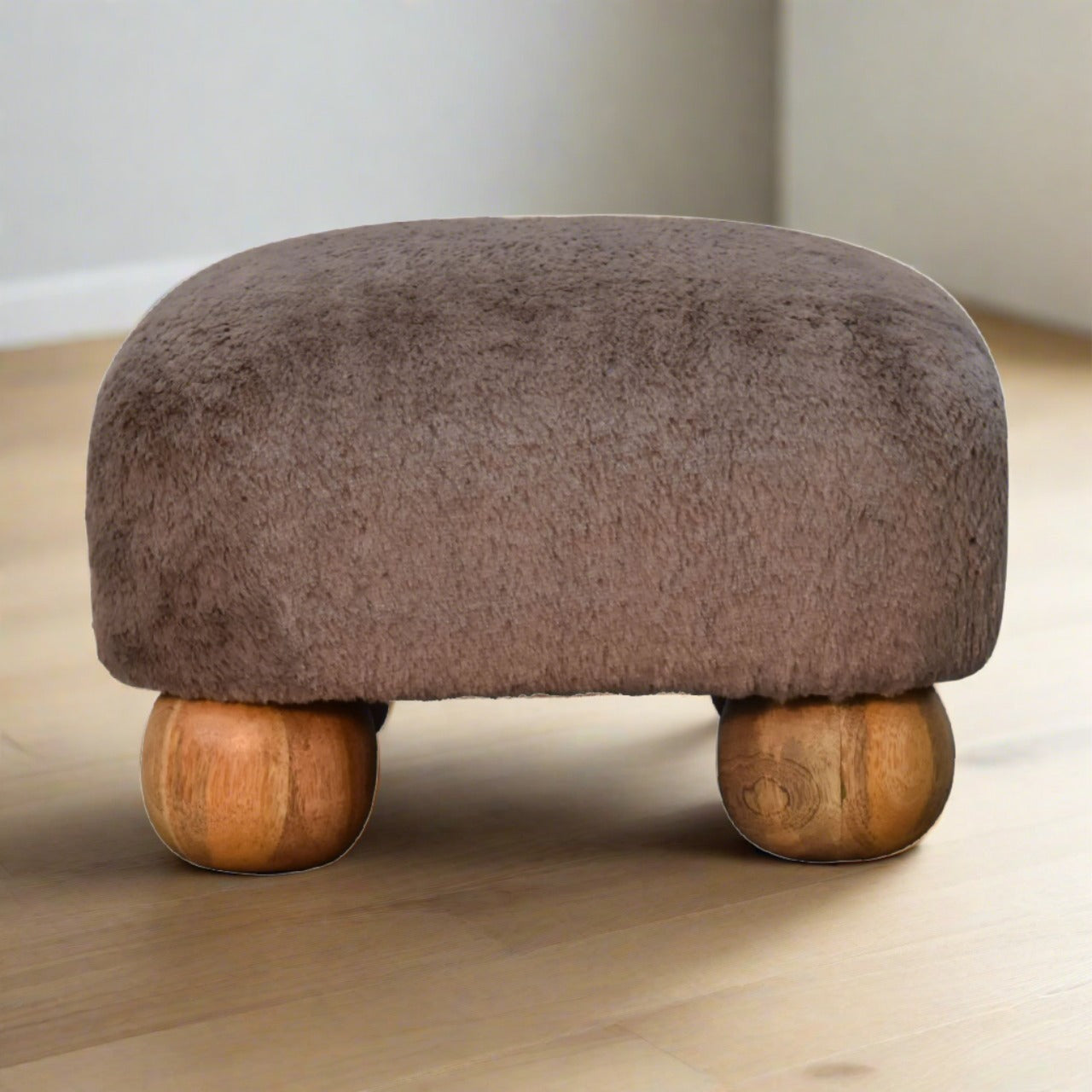 Mocha Faux Fur Nordic Footstool