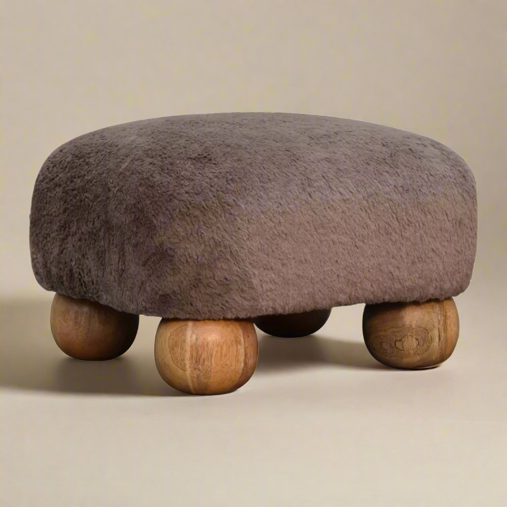 Mocha Faux Fur Nordic Footstool