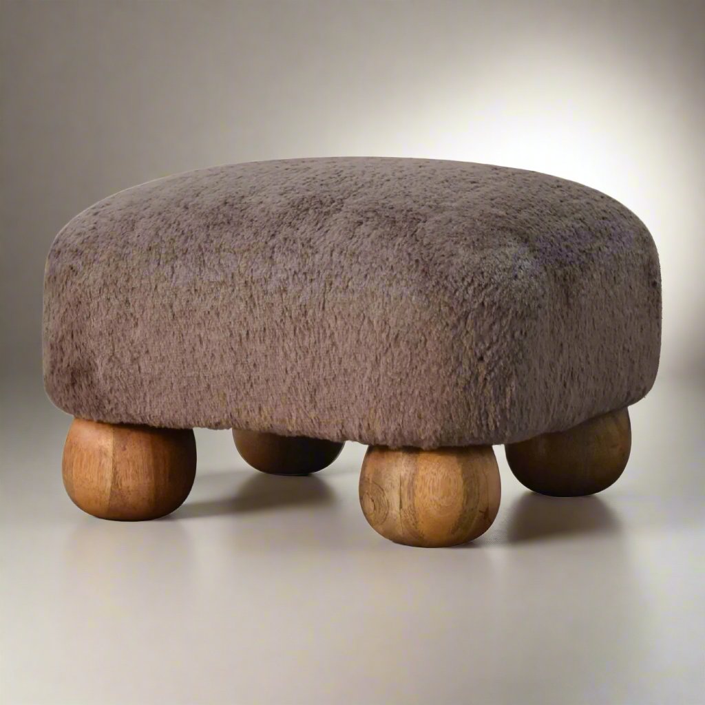 Mocha Faux Fur Nordic Footstool