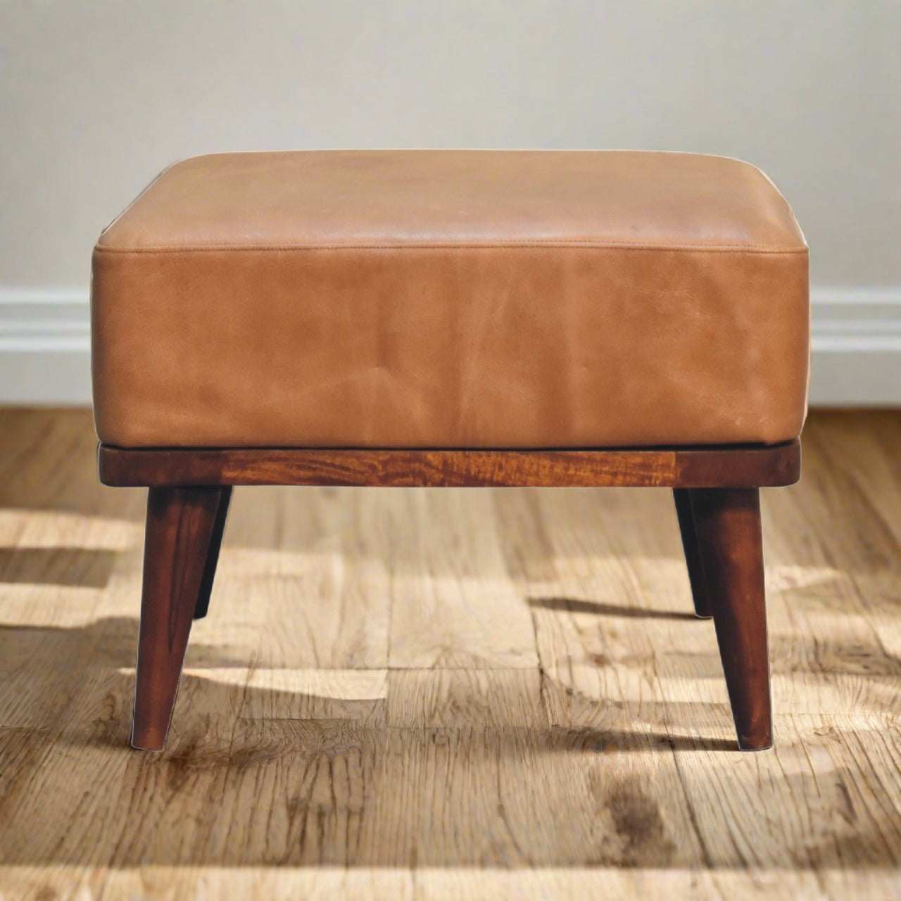 Tan Buffalo Leather Tan Footstool