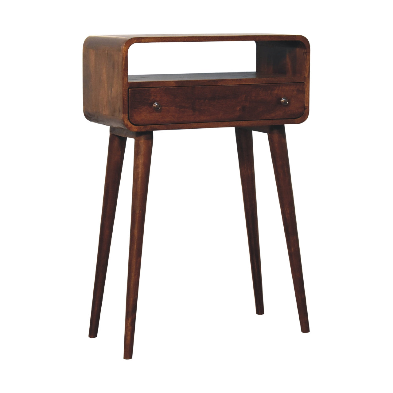 Chestnut Nordic Style One Drawer & One Open Slot Mini Console Table