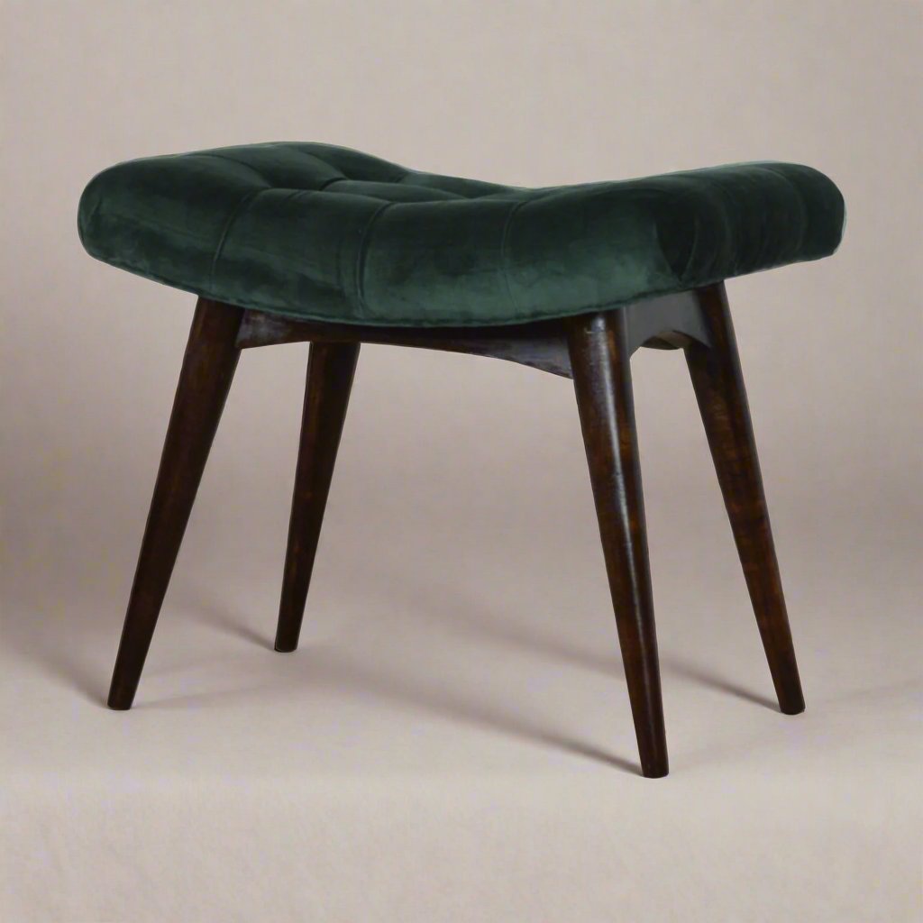 Emerald Velvet Nordic-Style Bench – Luxurious Upholstery with Solid Mango Wood Legs