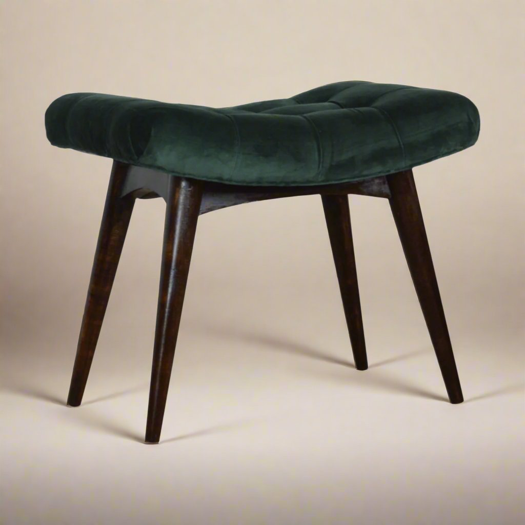 Emerald Velvet Nordic-Style Bench – Luxurious Upholstery with Solid Mango Wood Legs