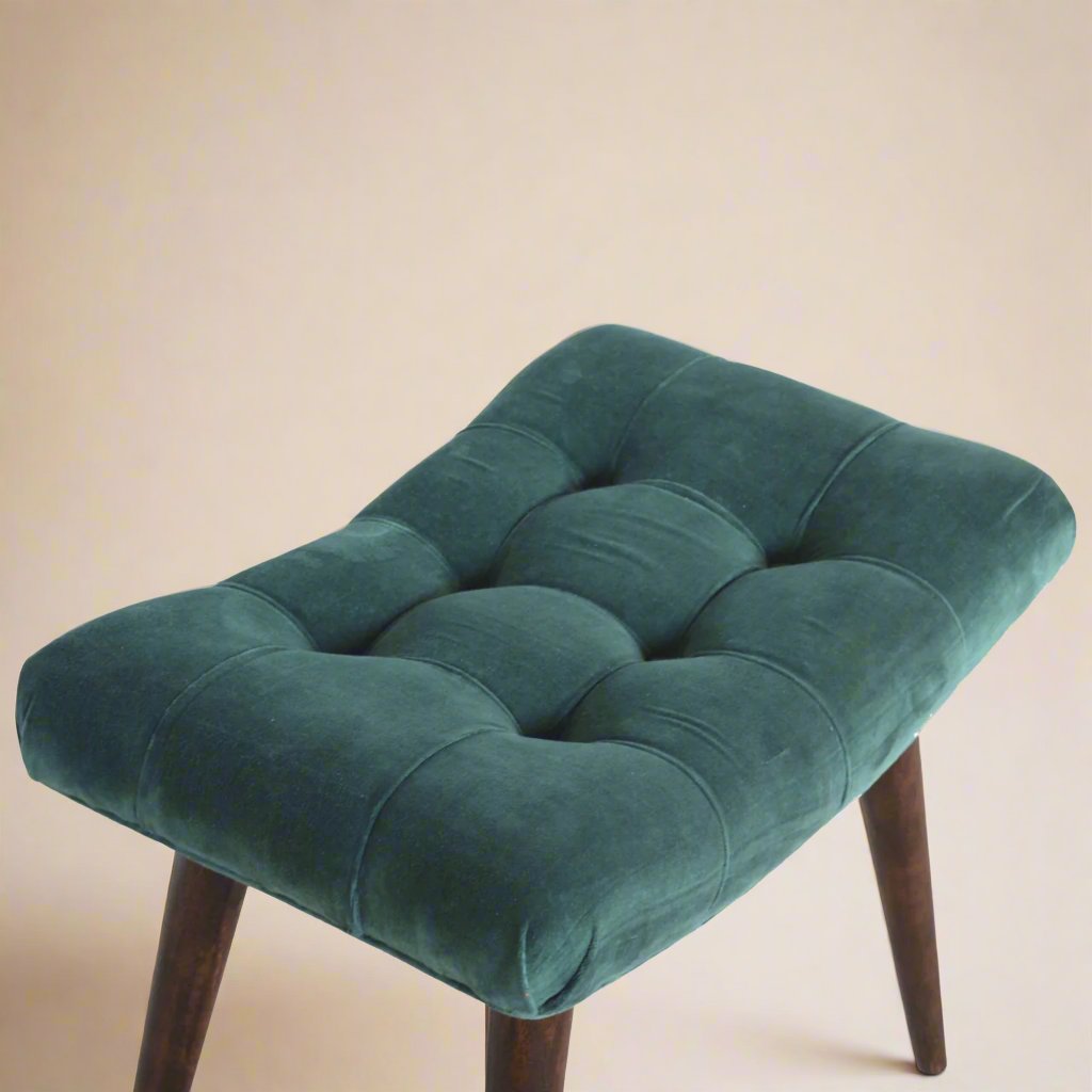 Emerald Velvet Nordic-Style Bench – Luxurious Upholstery with Solid Mango Wood Legs