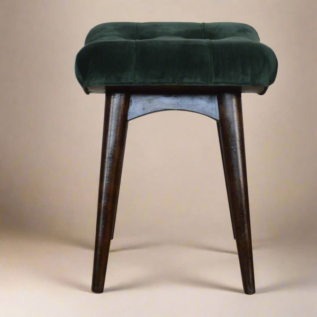 Emerald Velvet Nordic-Style Bench – Luxurious Upholstery with Solid Mango Wood Legs