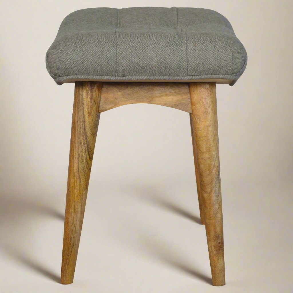 Curved Grey Tweed Bench