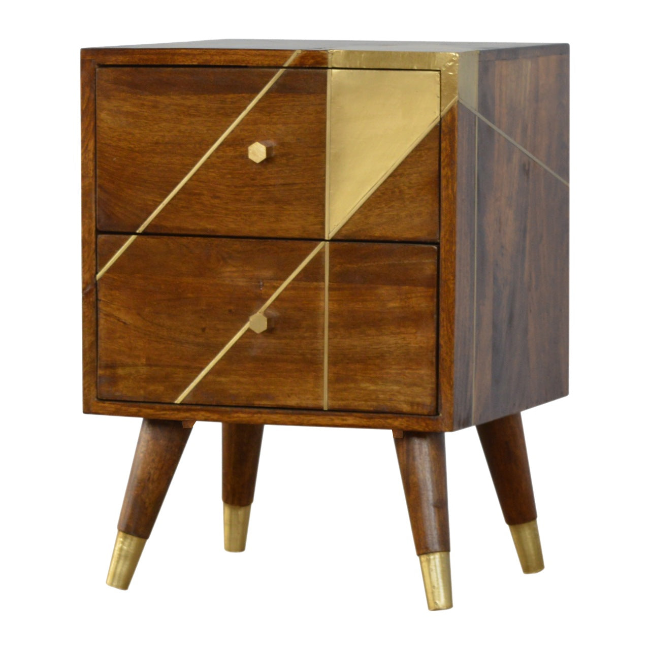 Gold Geometric Chestnut Bedside with 2 Drawers