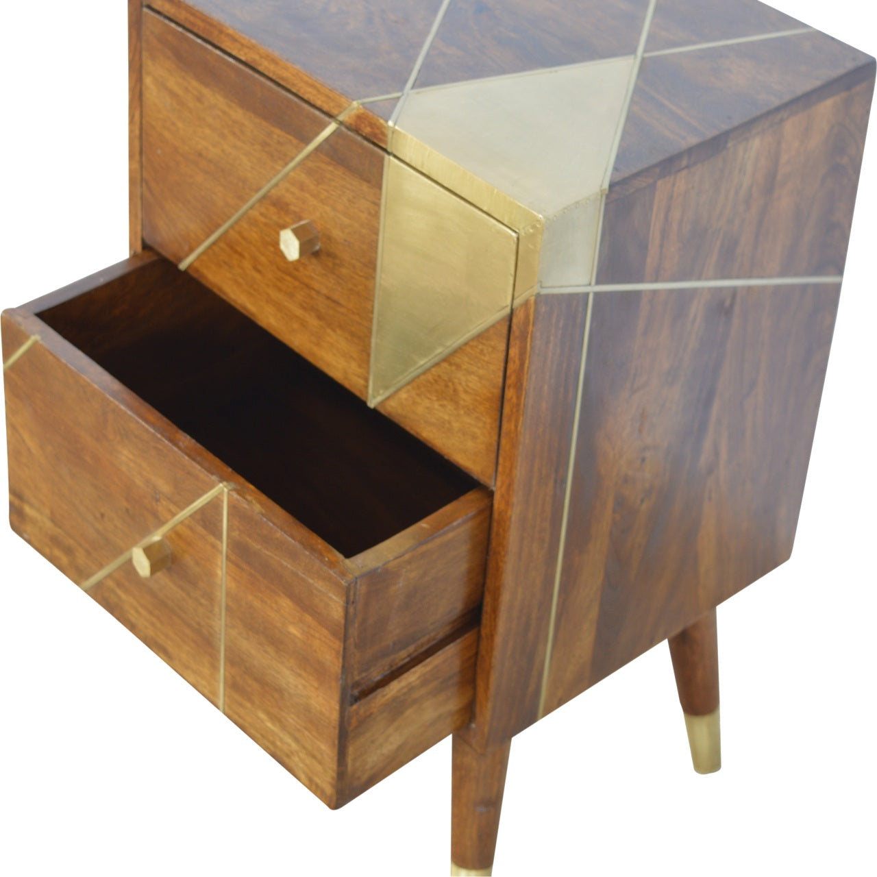 Gold Geometric Chestnut Bedside with 2 Drawers