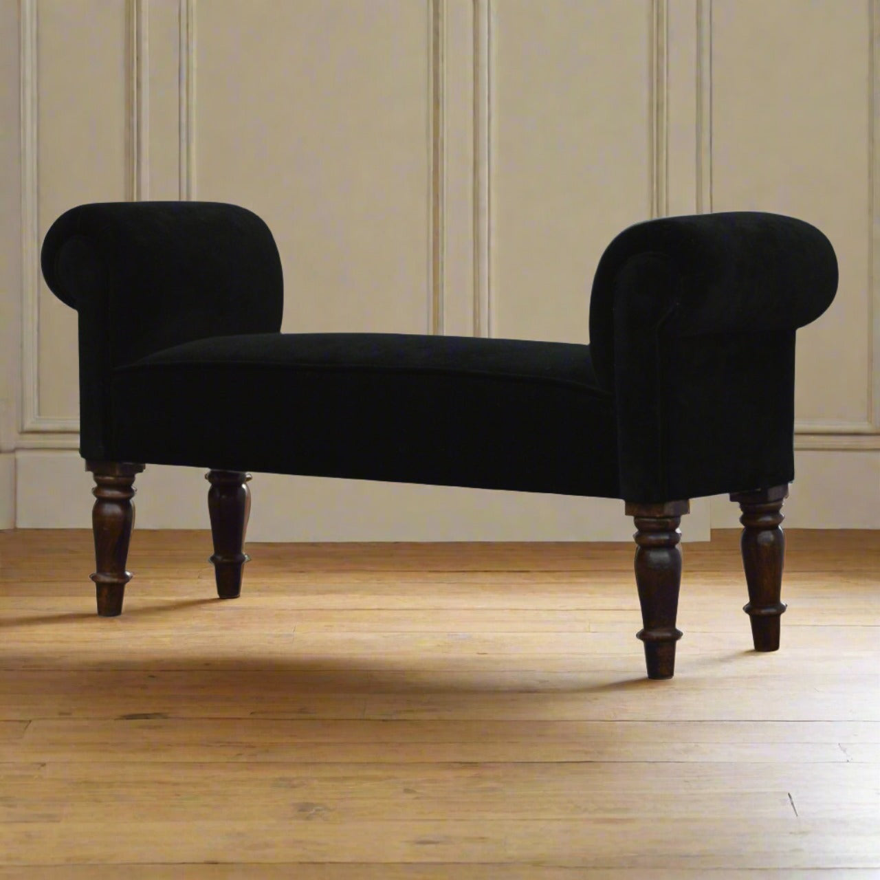 Elegant Black Cotton Velvet Bench – Stylish Seating for Any Room