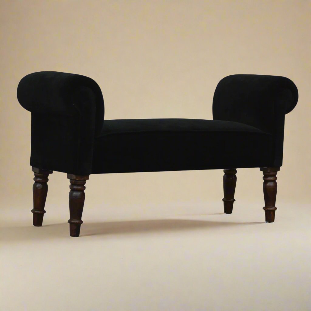 Elegant Black Cotton Velvet Bench – Stylish Seating for Any Room