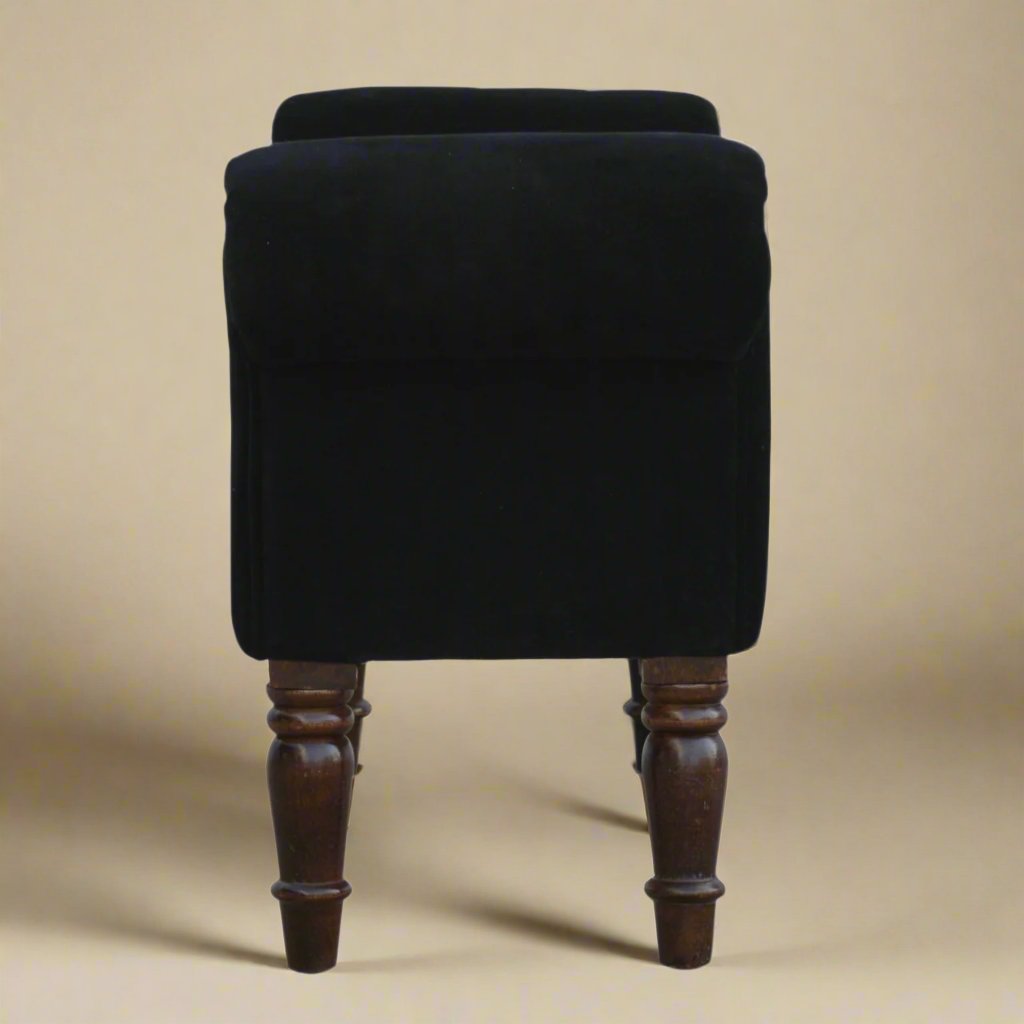 Elegant Black Cotton Velvet Bench – Stylish Seating for Any Room