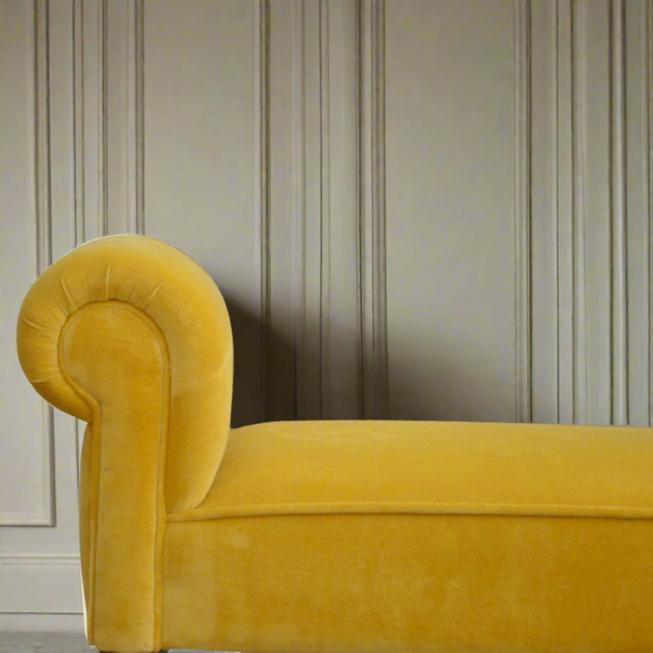 Mustard Yellow Velvet Bench | Solid Mango Wood Legs with Walnut Finish