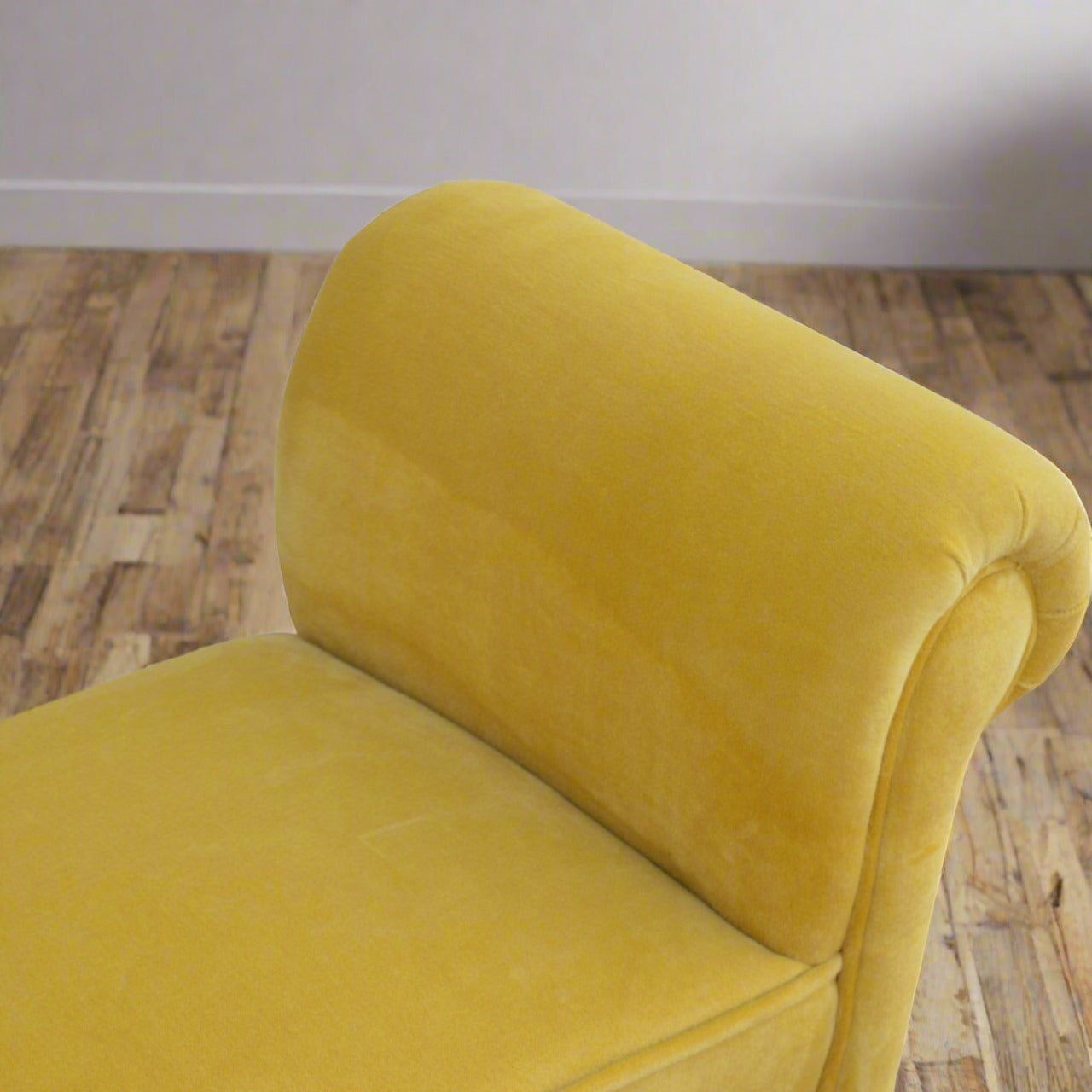 Mustard Yellow Velvet Bench | Solid Mango Wood Legs with Walnut Finish