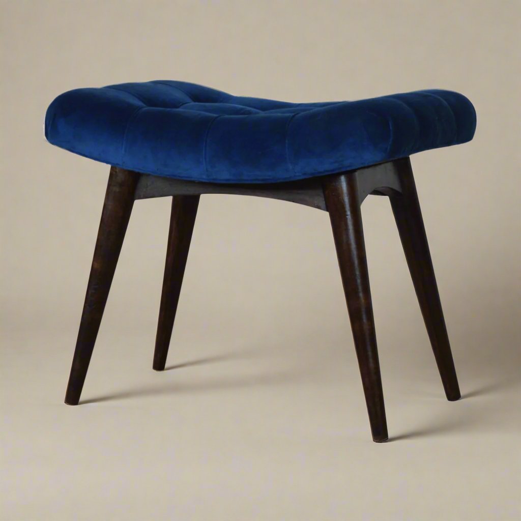 Royal Blue Cotton Velvet Bench