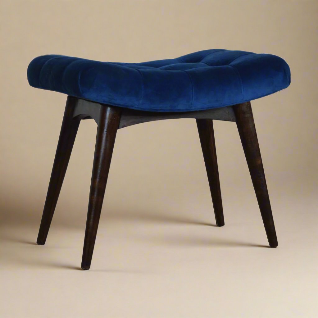 Royal Blue Cotton Velvet Bench