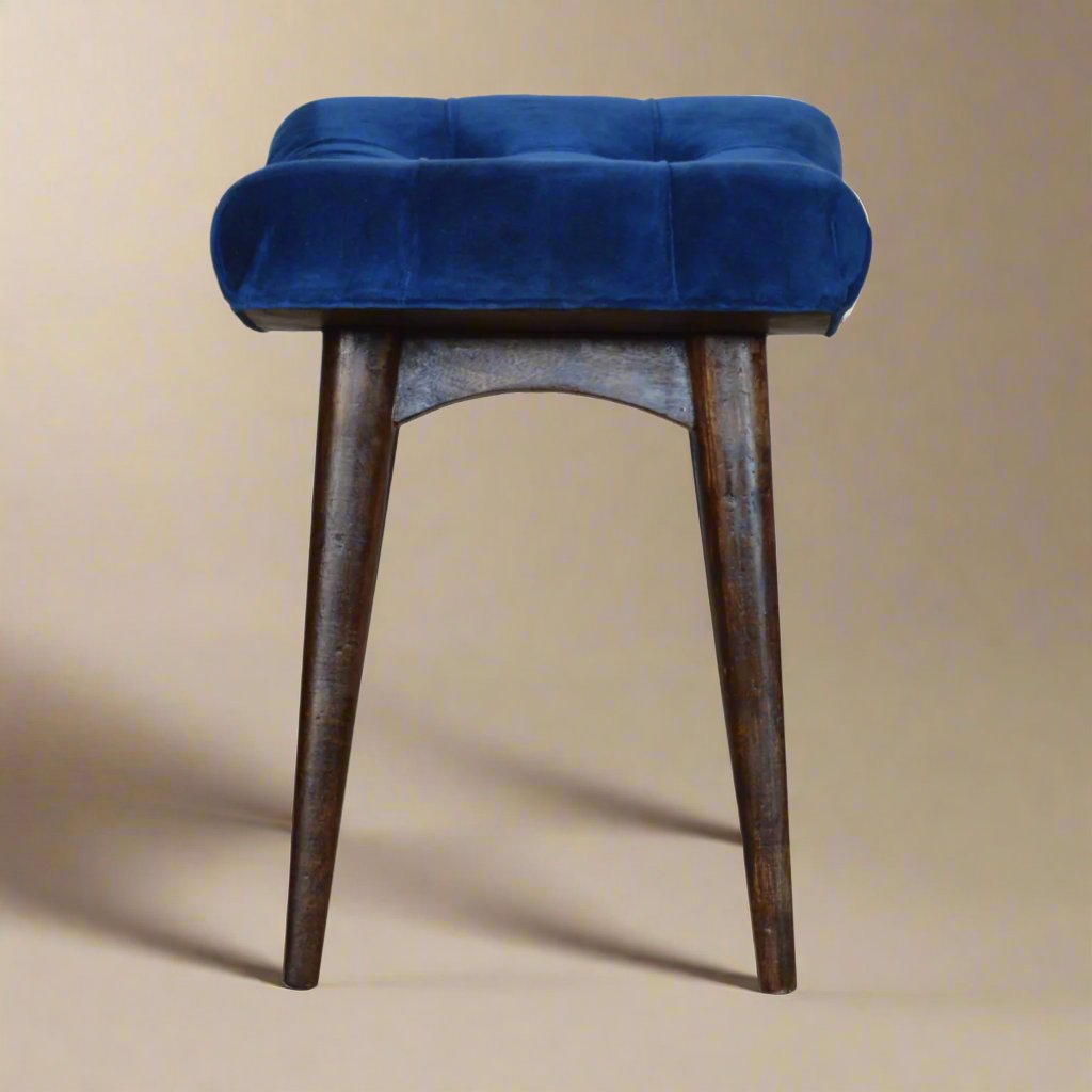 Royal Blue Cotton Velvet Bench